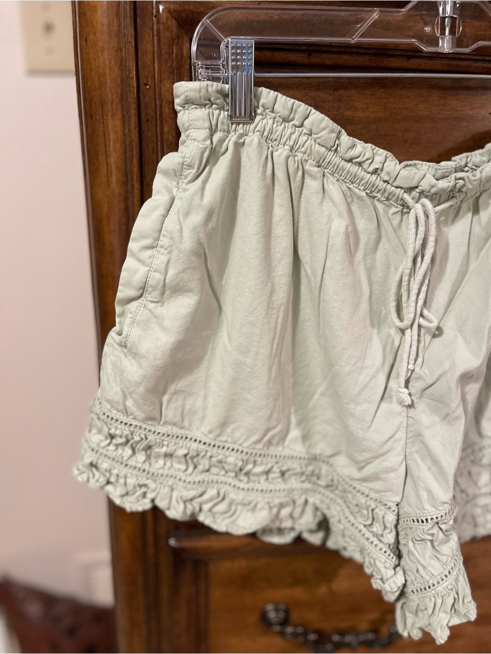 Free People Light Sage Crochet-Trim High Waist Shorts - Picture 3 of 5